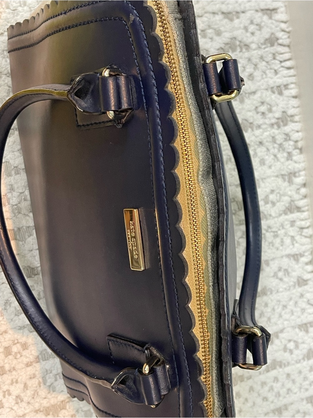 kate spade Scalloped Leather Top-Handle Bag - Navy - Picture 4 of 9